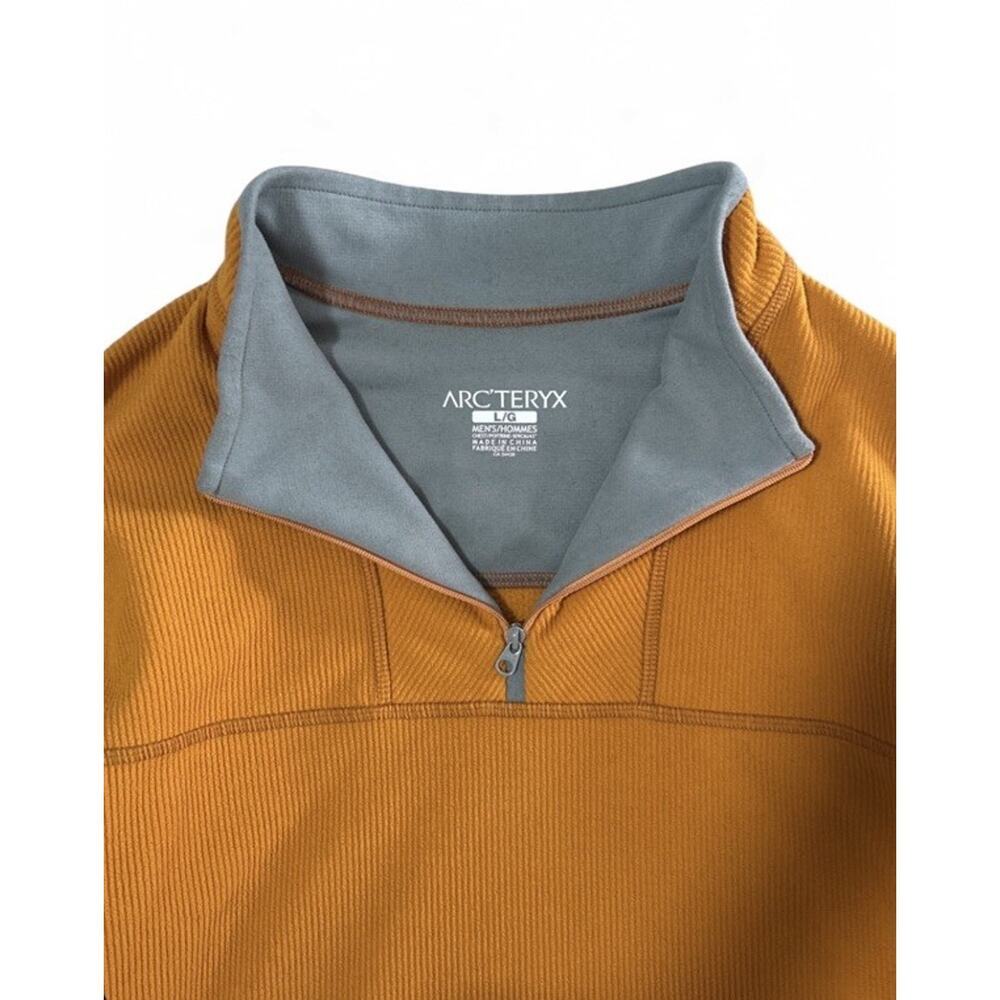 Arcteryx Men’s Orange Ribbed Fleece Quarter Zip Pullover Top Size L Gorpcore - Picture 2 of 7